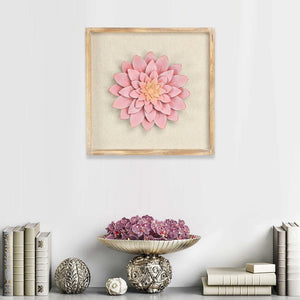 12" X 13" Pink and Off White Flower Wood and Metal Wall Decor