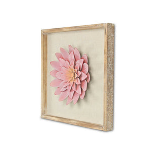 12" X 13" Pink and Off White Flower Wood and Metal Wall Decor