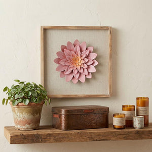 12" X 13" Pink and Off White Flower Wood and Metal Wall Decor