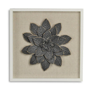 12" X 13" Black And Gold Flower Wood and Metal Wall Decor