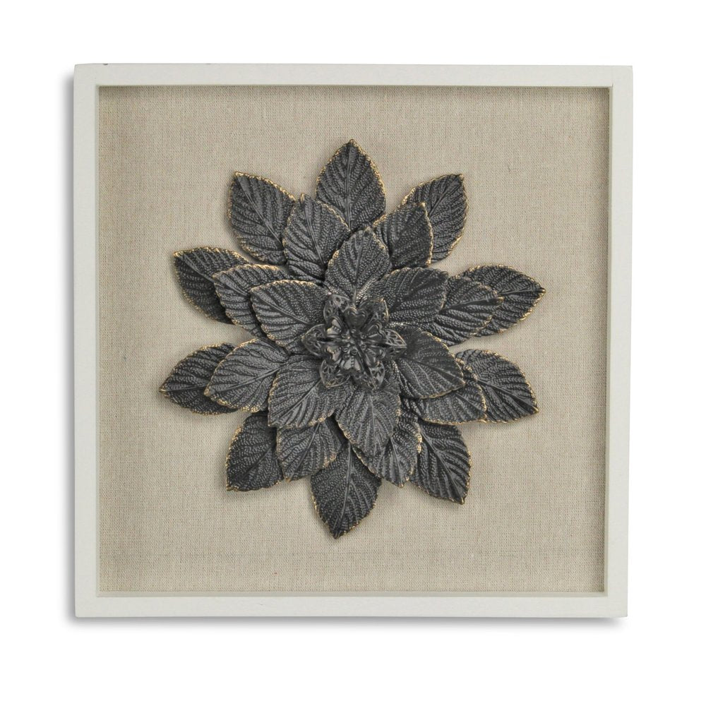 12" X 13" Black And Gold Flower Wood and Metal Wall Decor