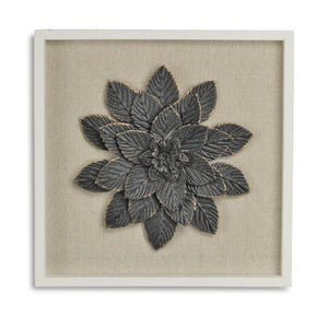 12" X 13" Black And Gold Flower Wood and Metal Wall Decor