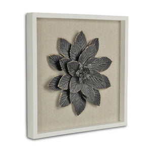 12" X 13" Black And Gold Flower Wood and Metal Wall Decor