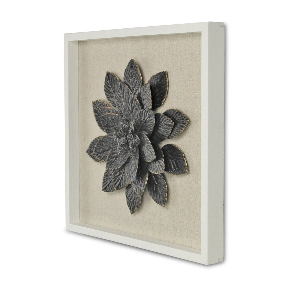 12" X 13" Black And Gold Flower Wood and Metal Wall Decor
