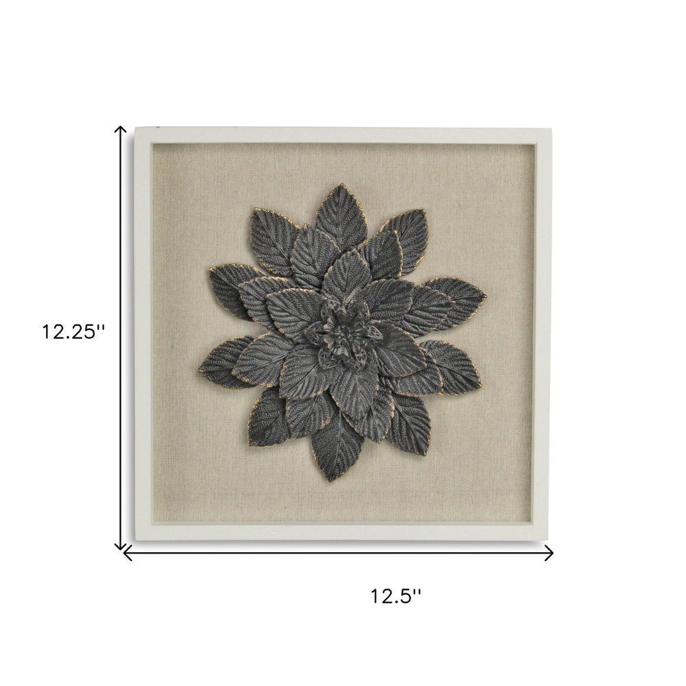 12" X 13" Black And Gold Flower Wood and Metal Wall Decor