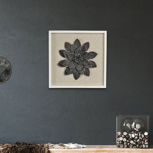 12" X 13" Black And Gold Flower Wood and Metal Wall Decor