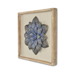 12" X 13" Dark Blue Flower Wood and Metal Wall Decor