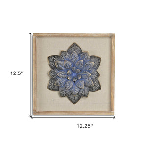 12" X 13" Dark Blue Flower Wood and Metal Wall Decor