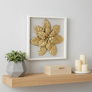 12" X 13" Gold Flower Wood and Metal Wall Decor