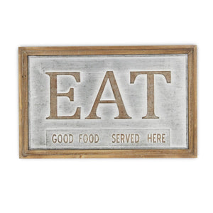 14" X 21" Gray and Brown Eat Wood and Metal Kitchen Wall Decor