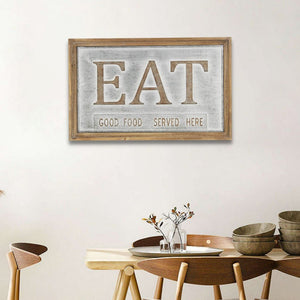 14" X 21" Gray and Brown Eat Wood and Metal Kitchen Wall Decor