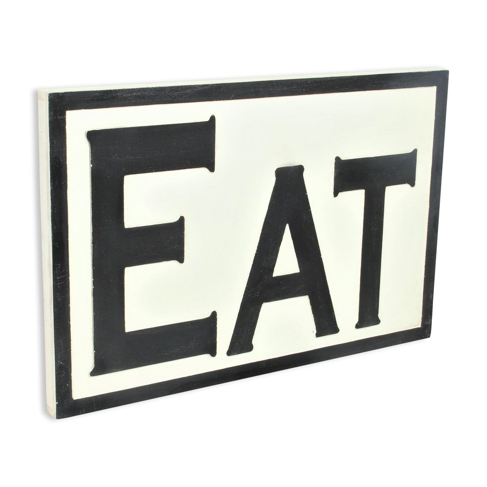 16" X 24" White and Black Eat Wood Wall Decor