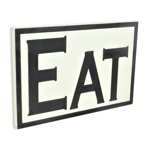 16" X 24" White and Black Eat Wood Wall Decor