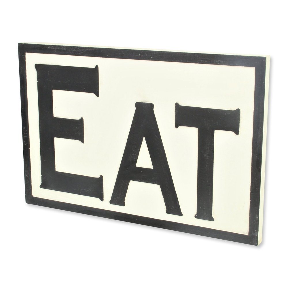16" X 24" White and Black Eat Wood Wall Decor