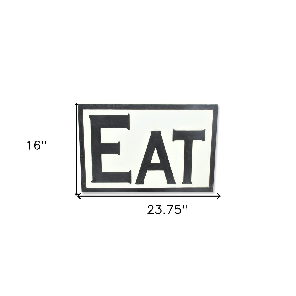 16" X 24" White and Black Eat Wood Wall Decor