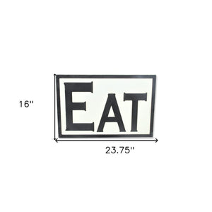 16" X 24" White and Black Eat Wood Wall Decor