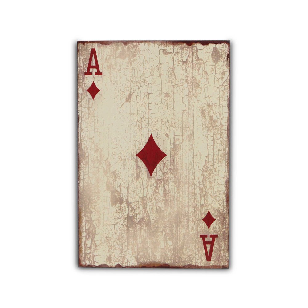 24" X 15" Off White Ace Of Diamonds Wood Wall Decor