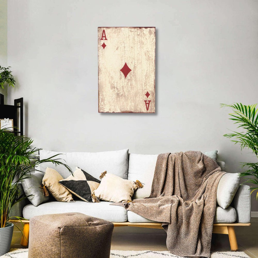 24" X 15" Off White Ace Of Diamonds Wood Wall Decor