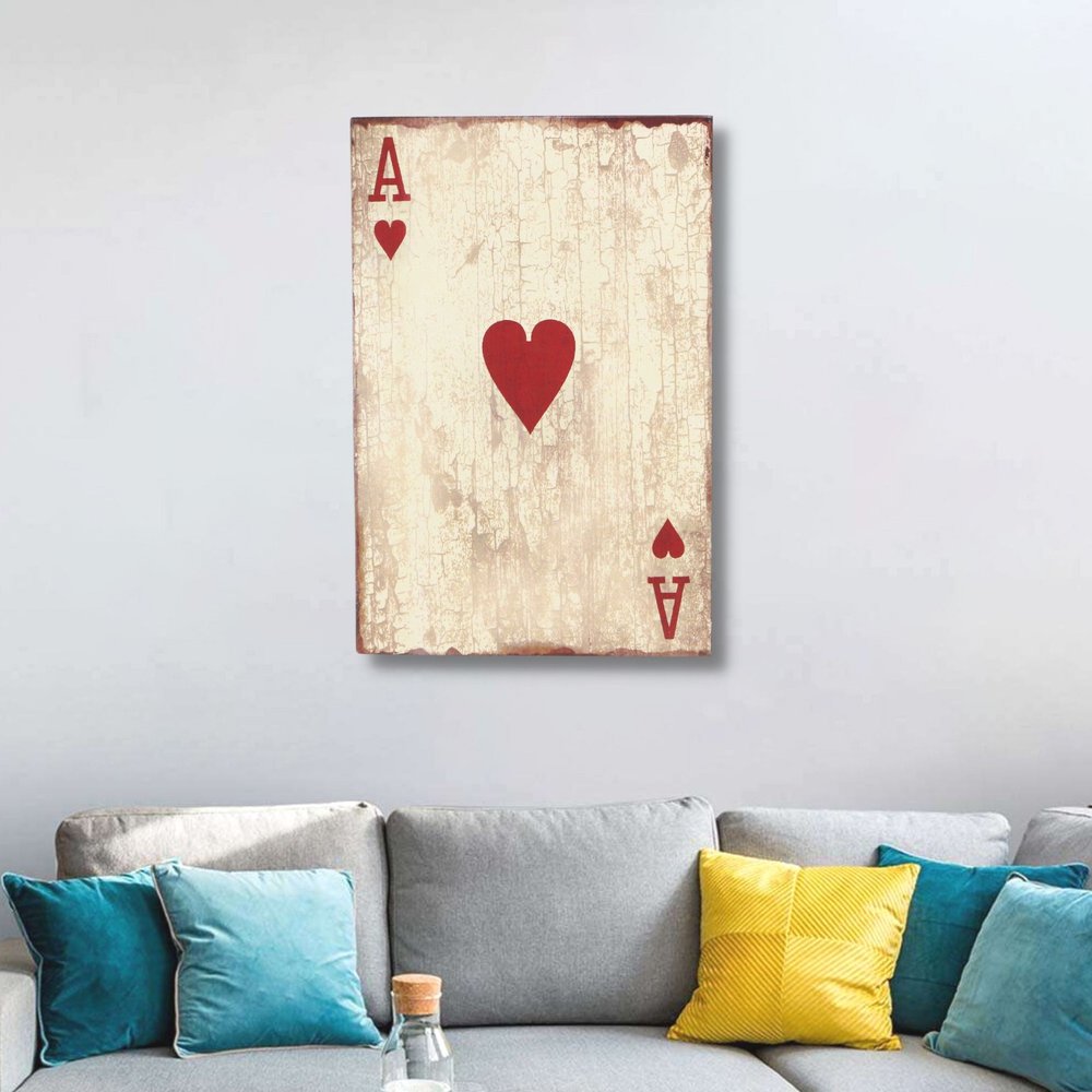 24" X 15" Off White Ace Of Hearts Wood Wall Decor