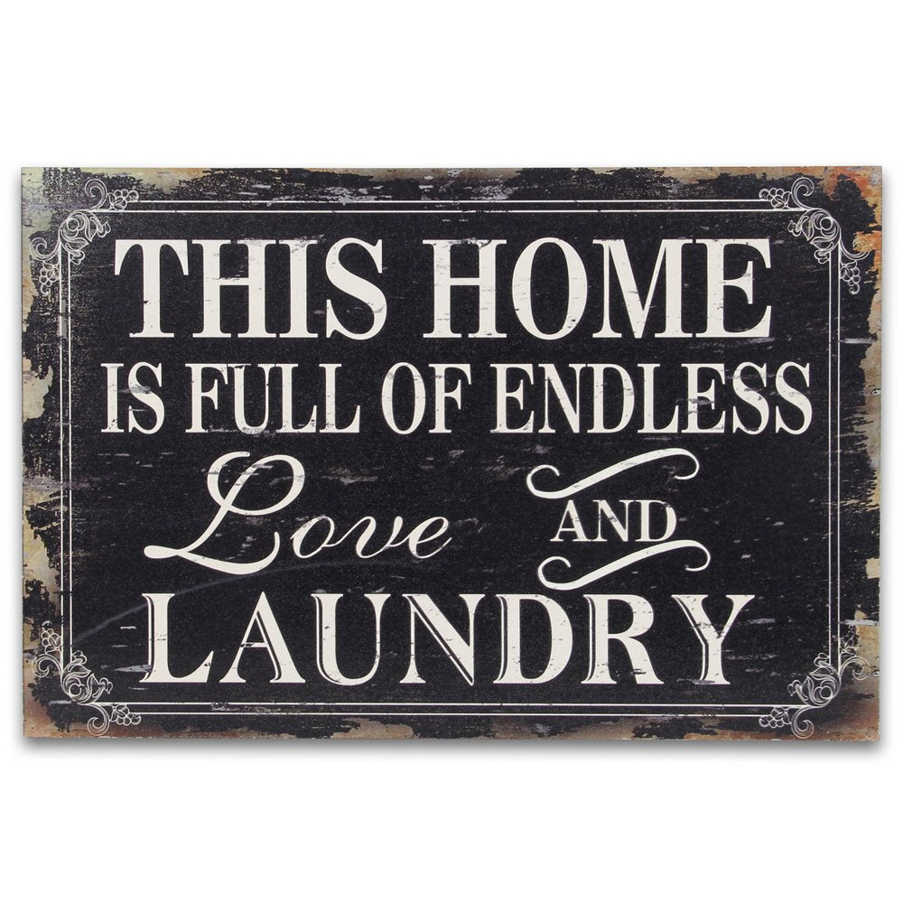 16" X 24" Black and White Endless Love And Laundry Wood Wall Decor