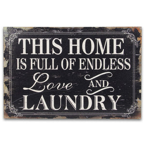 16" X 24" Black and White Endless Love And Laundry Wood Wall Decor