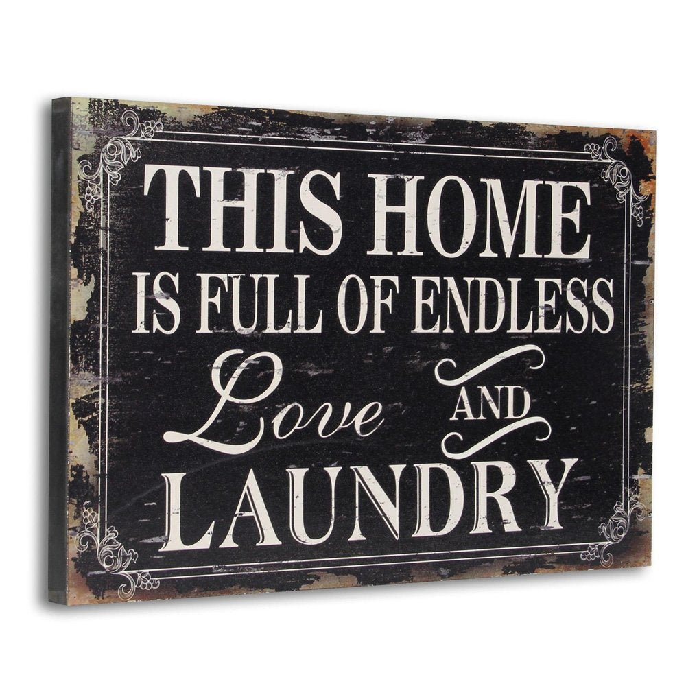 16" X 24" Black and White Endless Love And Laundry Wood Wall Decor