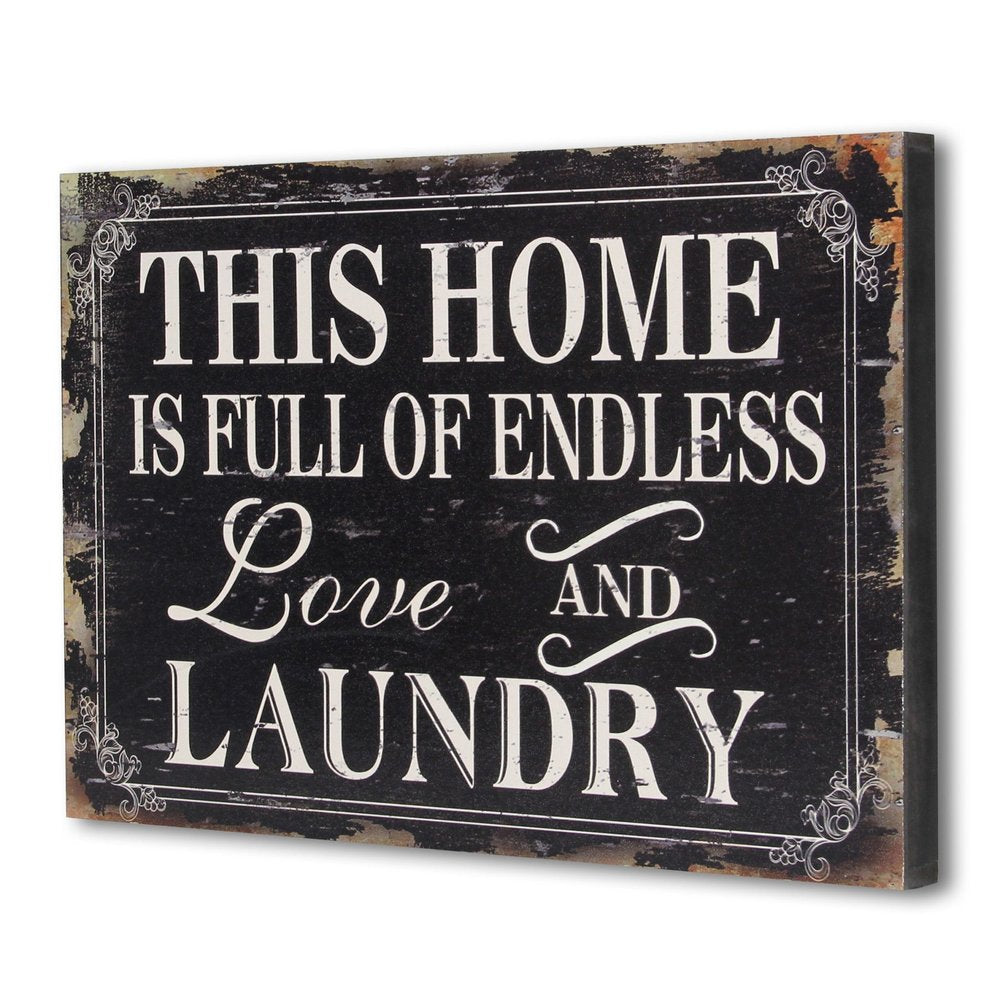 16" X 24" Black and White Endless Love And Laundry Wood Wall Decor