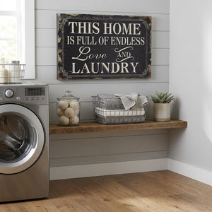 16" X 24" Black and White Endless Love And Laundry Wood Wall Decor