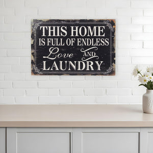 16" X 24" Black and White Endless Love And Laundry Wood Wall Decor