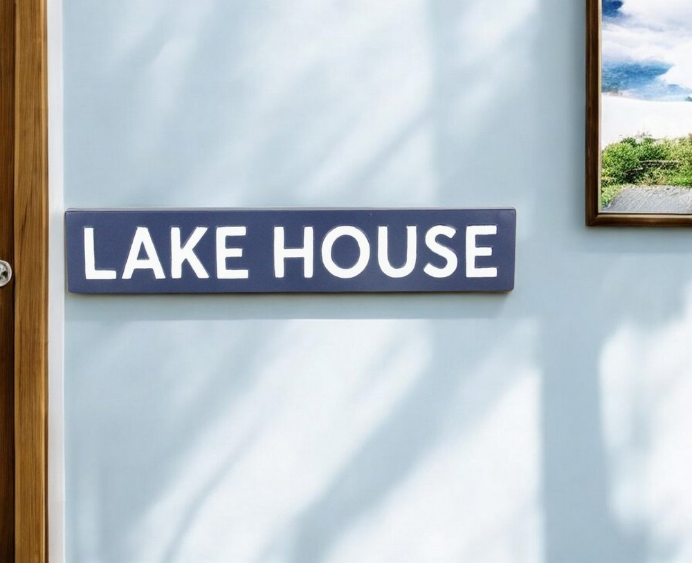 5" X 24" Blue and White Lake House Metal Wall Decor