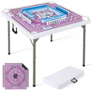 35 Inch 4 Player Game Card Folding Mahjong Table with Cup Holders-Pink
