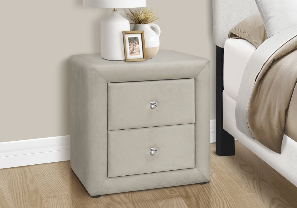 21" Light Gray Wood Two Drawer Nightstand