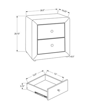 21" Light Gray Wood Two Drawer Nightstand