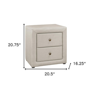 21" Beige Wood Two Drawer Nightstand