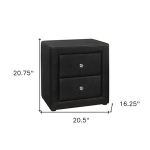 21" Black Wood Two Drawer Nightstand