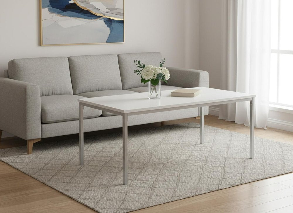 40" White And Silver Metal Coffee Table
