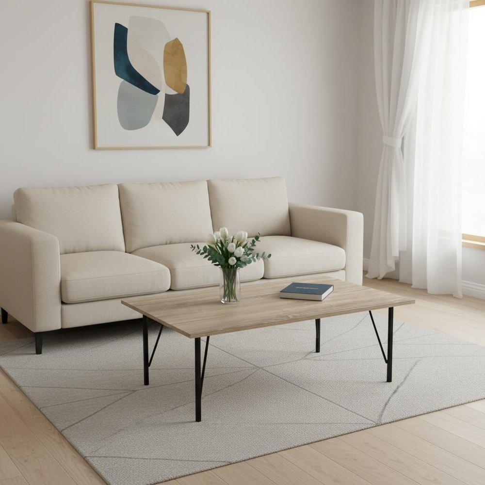 40" Taupe And Black Metal Coffee Table