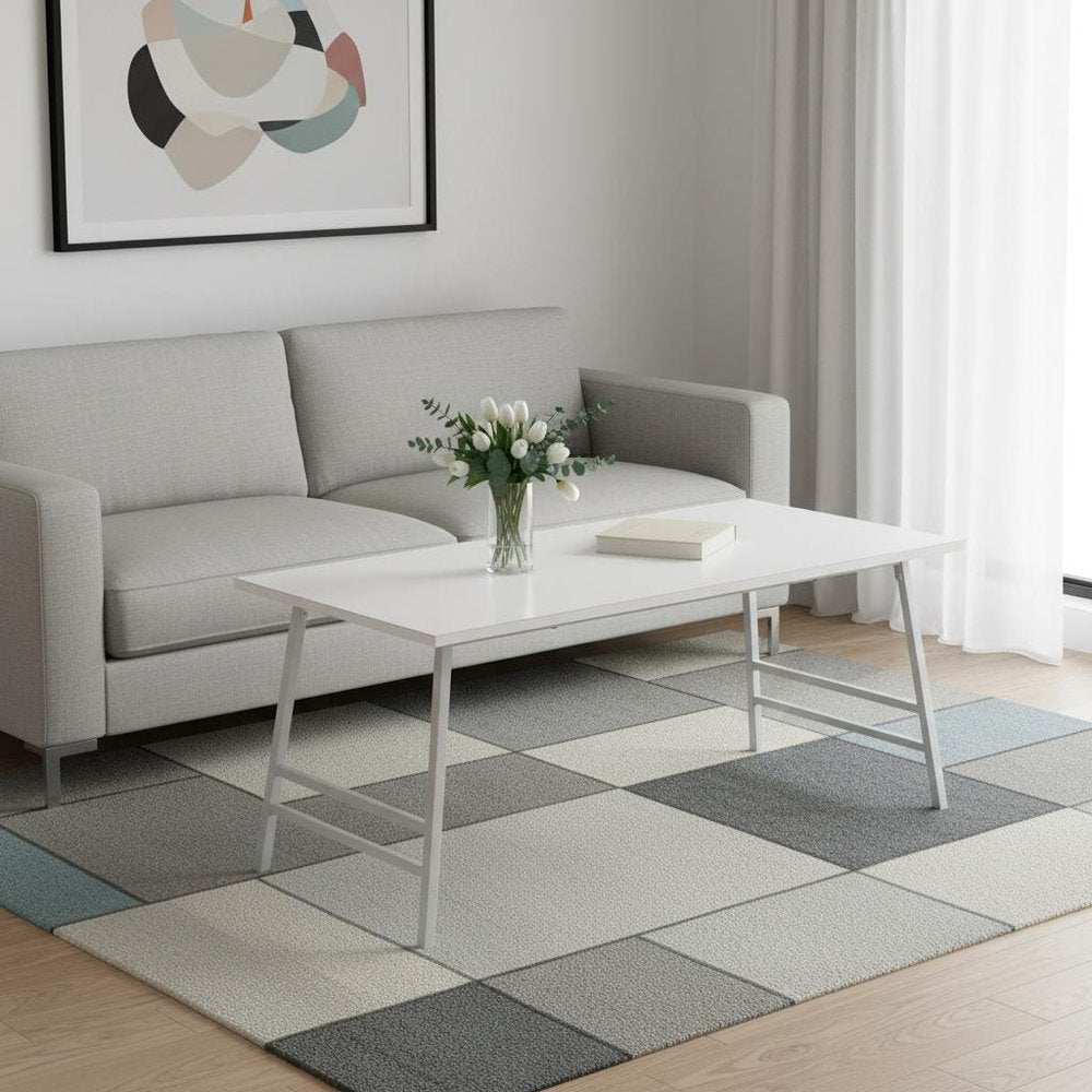 40" White And Silver Wood And Metal Coffee Table