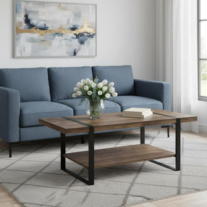 47" Brown And Black Wood Coffee Table With Shelf