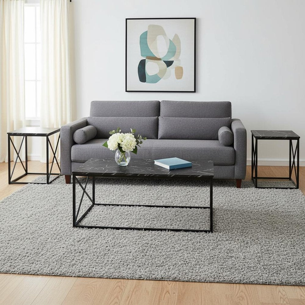 Set of Three 42" Black Metal Coffee Table