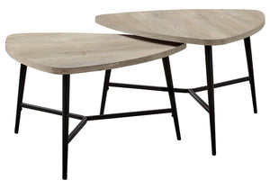 Set of Two 33" Taupe And Black Triangle Nested Coffee Tables