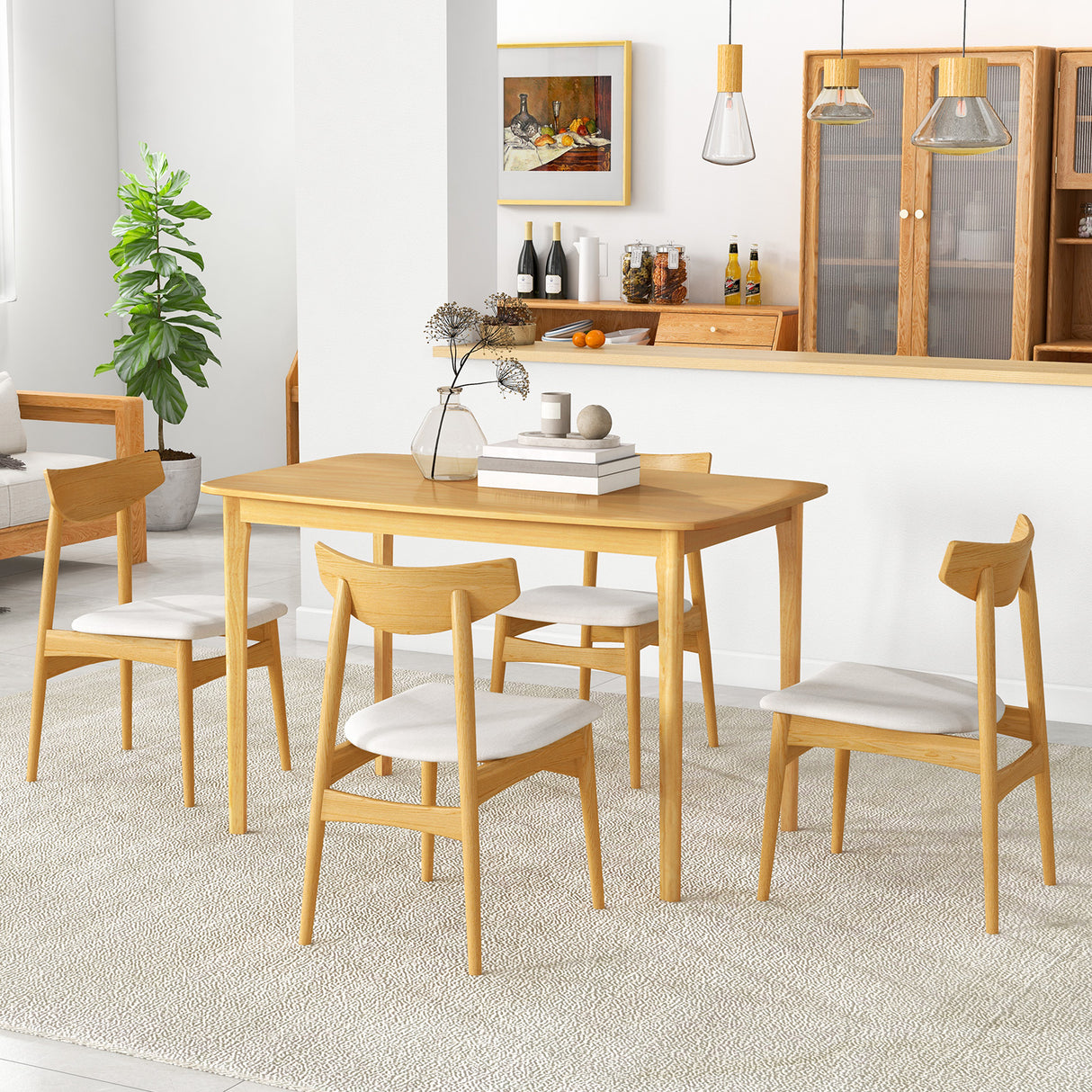 48 Inch Solid Wood Dining Table with Rubber Wood Supporting Legs for Kitchen Dining Room-Natural