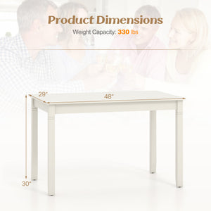 48-Inch Wooden Dining Table for 4 People Rectangular Kitchen Table with Rubber Wood Legs-Cream White