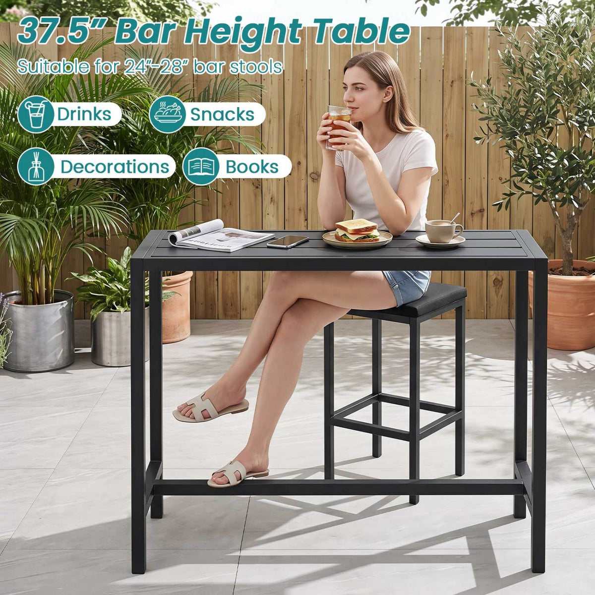 48/55 Inch Outdoor Bar Table with Waterproof Top and Heavy-duty Metal Frame-M