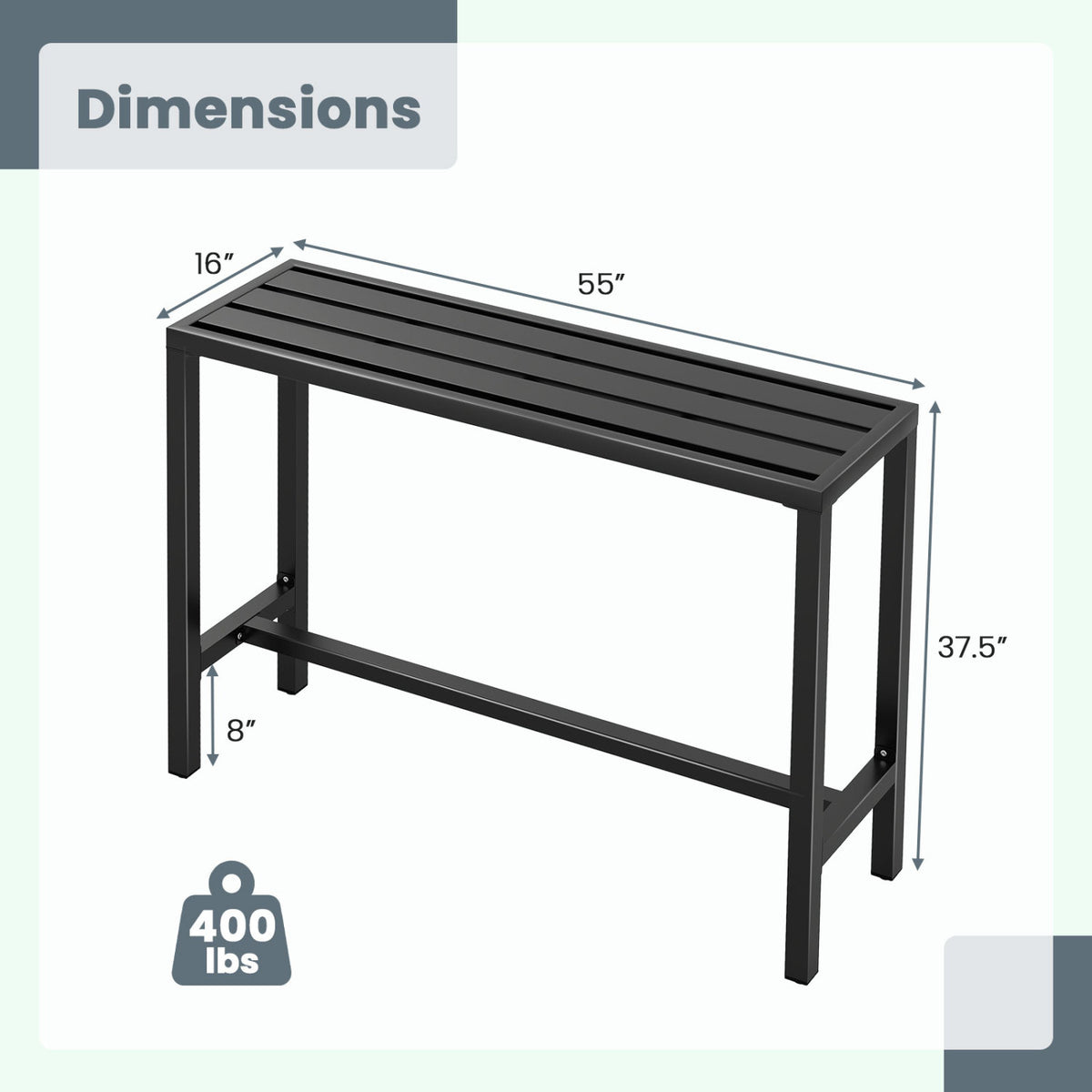 48/55 Inch Outdoor Bar Table with Waterproof Top and Heavy-duty Metal Frame-L