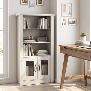 48.5" Modern Bookcase 4-Tier with 2 Translucent Fluted Doors and Anti-Tipping Kits-White