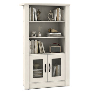 48.5" Modern Bookcase 4-Tier with 2 Translucent Fluted Doors and Anti-Tipping Kits-White