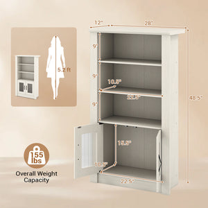 48.5" Modern Bookcase 4-Tier with 2 Translucent Fluted Doors and Anti-Tipping Kits-White