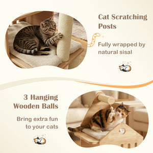 48.5" Multi-Level Solid Wood Cat Tree for Indoor Cats with Padded Top Perch Cat Condo and Sisal Scratching Posts-Beige