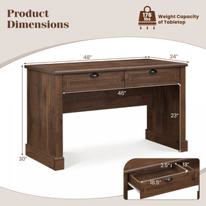 48" Farmhouse Executive Desk with 2 Drawers for Studying and Writing-Brown
